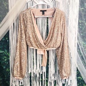 Forever 21 Tie Back Gold Sequin Party Top
